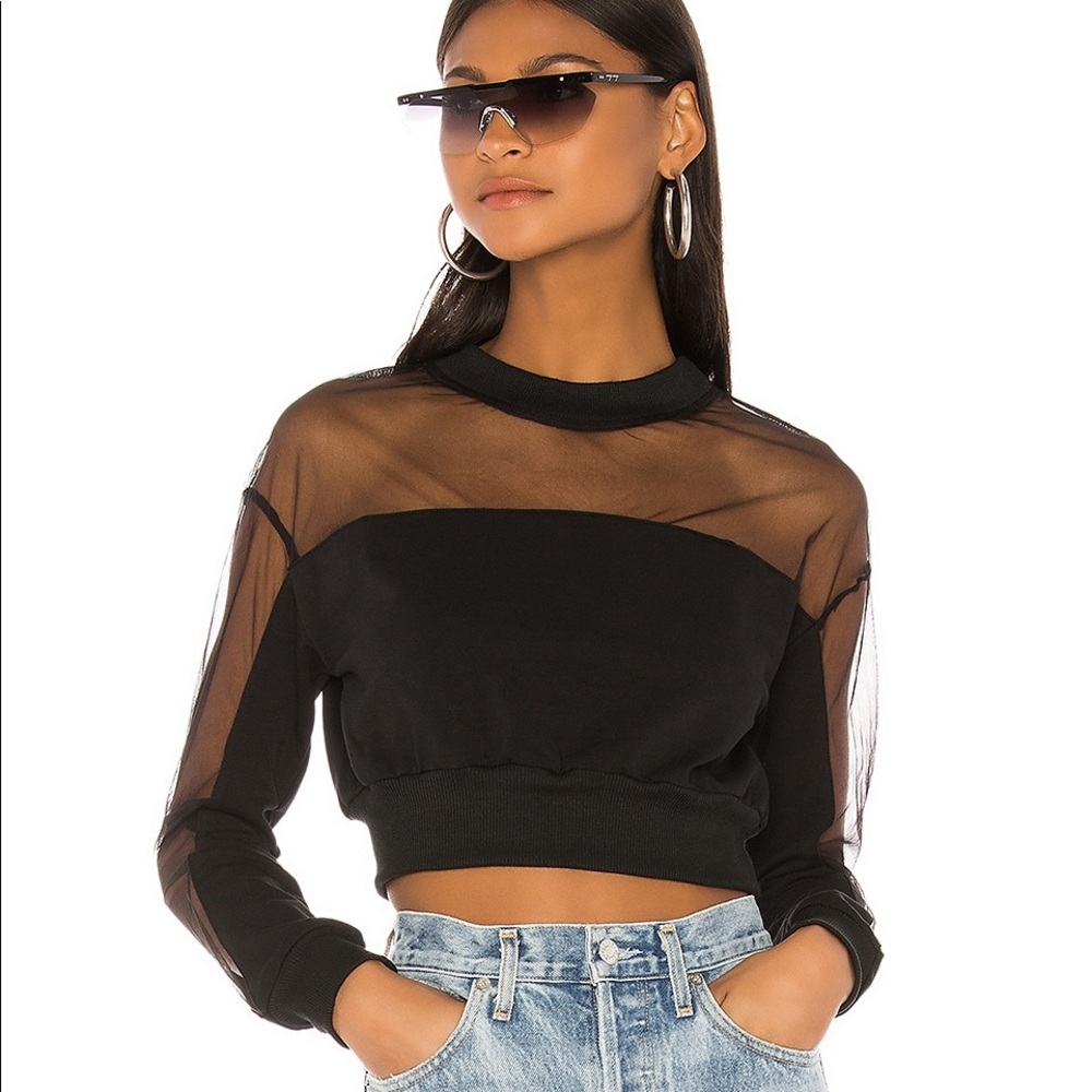 BRAND NEW WITH TAGS! Superdown Revolve Size XL Black Sweater Mesh Cropped Knit